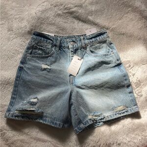 Distressed Blue Denim Shorts